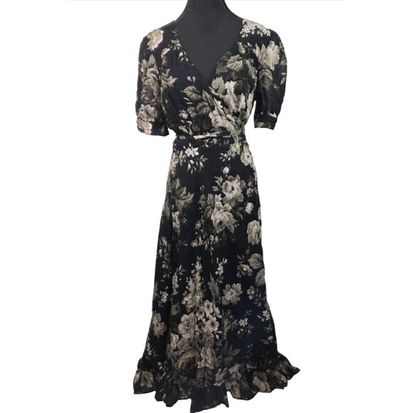 Rare Denim & Supply Ralph Lauren Dark Floral Puff Sleeve Wrap Dress ASO Sz XL - Picture 5 of 11
